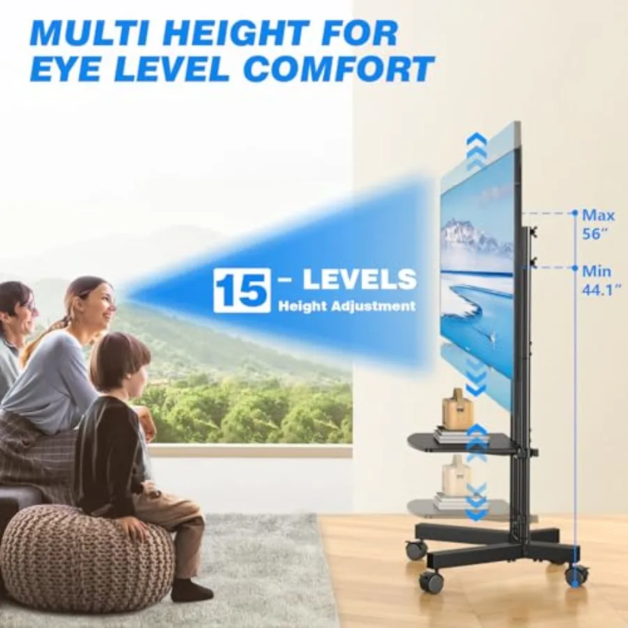 حامل تلفزيون متحرك مع رف كمبيوتر محمول وحامل تلفزيون متنقل مع عجلات مطورة لأجهزة التلفاز مقاس 3275 بوصة وعربة تلفزيون متنقلة قابلة للتعديل