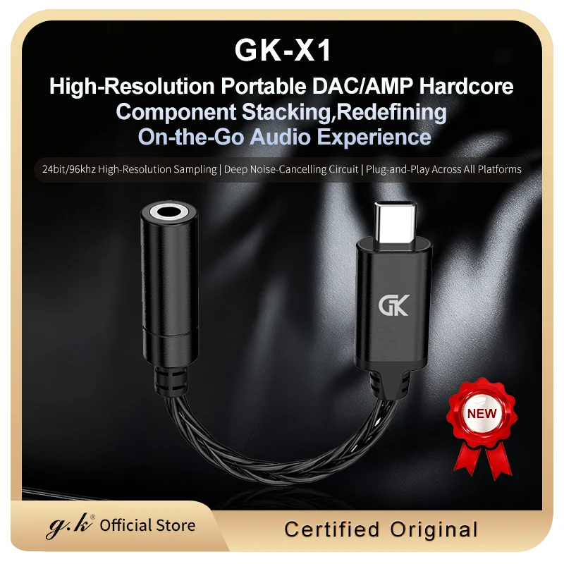 Cable adaptador GK X1, adaptador amplificador de auriculares DAC, auriculares HiFi tipo C a Cable de Audio de 3,5mm, amplificador de Chip, Cable adaptador PCM