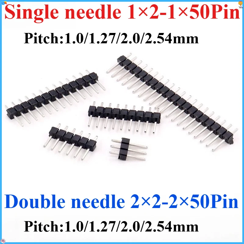

10/20PCS 1.0mm 1.27mm 2.0mm 2.54mm Pin Header Double Row Male 1/2~50P Breakaway PCB Board Connector Strip Pinheader 1*2/2P 6-50p