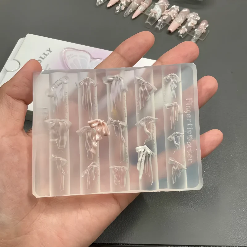 قالب فني للأظافر مع قوس شريطي، قوس شريطي أنيق، مجوهرات ثلاثية الأبعاد، قالب فني أظافر من السيليكون #6