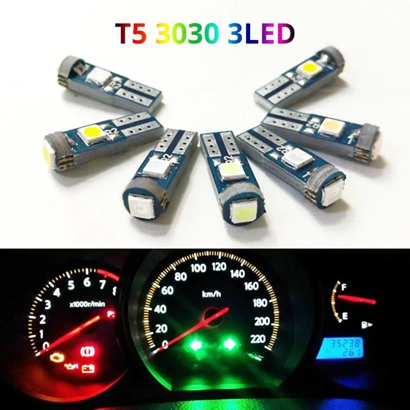 10Pcs T5 Led Bulb Canbus W3W 74 286 W1.2W Super Bright Car Interior Lights Auto Dashboard Lamp Warning Indicator Instrument 12V