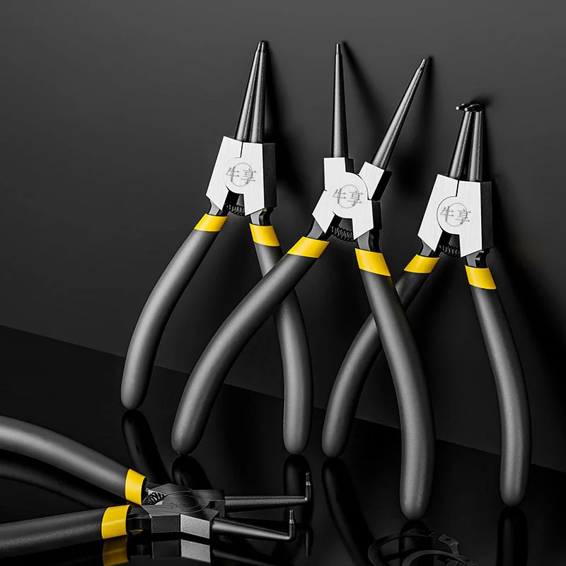 4Pcs 6/7 Inch Circlip Pliers Set Internal External Retaining Snap Ring Pliers Straight Bent Needle Nose Motorcycle Repair Tool