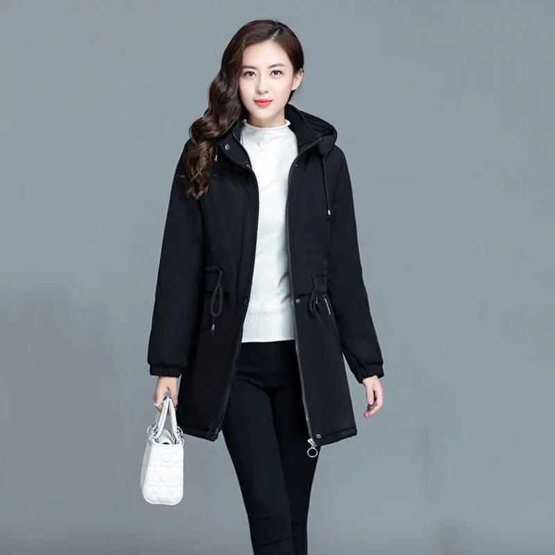 Women Jacket 2022New Autumn Winter Middle aged Hooded Parkas Thick Warm Causal Windbreaker Coat Mid-Length Outerwear Female Tops