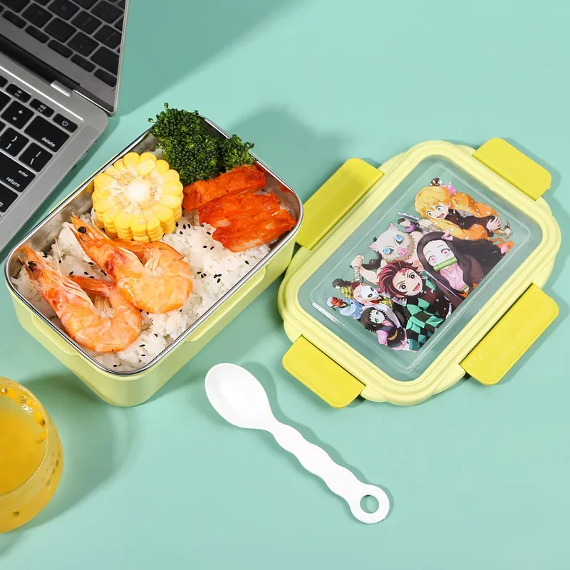 Demon Slayer Tanjirou Thermal Lunch Box for Kids Anime Stainless Steel Lunch Box Cartoon Students Insulated Bento Box for School