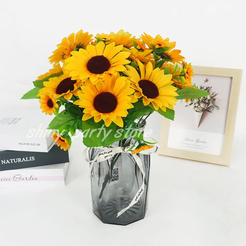 Sunflower Simulation Bouquet for Wedding Room Decoration, Single Beam Sunflower, Fake Flower, Stage Setting, 11.8Inch, 10 Head