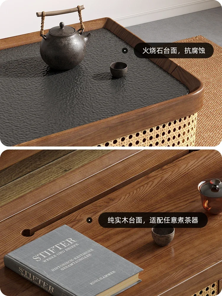 New Chinese style dining edge cabinet, solid wood storage, mobile coffee table, kettle, integrated office tea edge cabinet