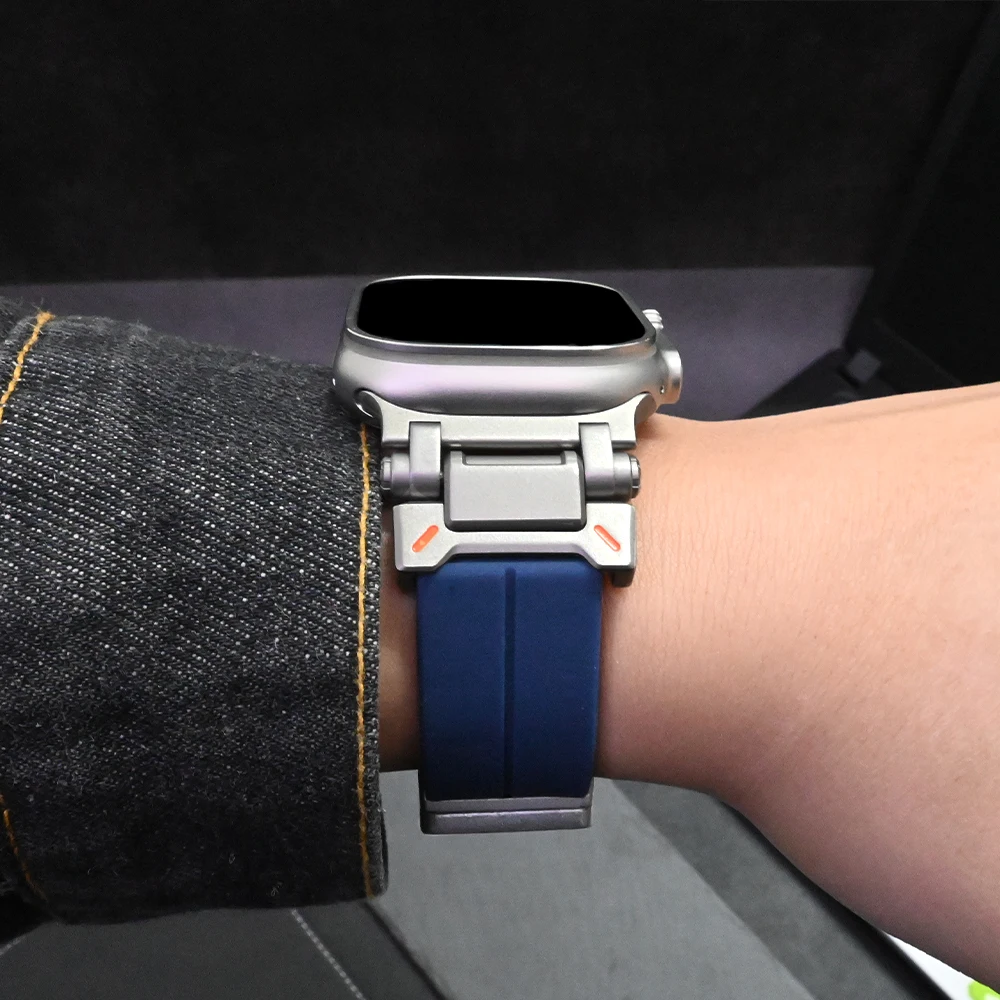 Gelang silikon warna Titanium untuk Apple Watch, tali silikon warna Titanium untuk Iwatch Seri 7 8 6 Se 5 4 9 Ultra2 49mm 45mm 44mm 42mm