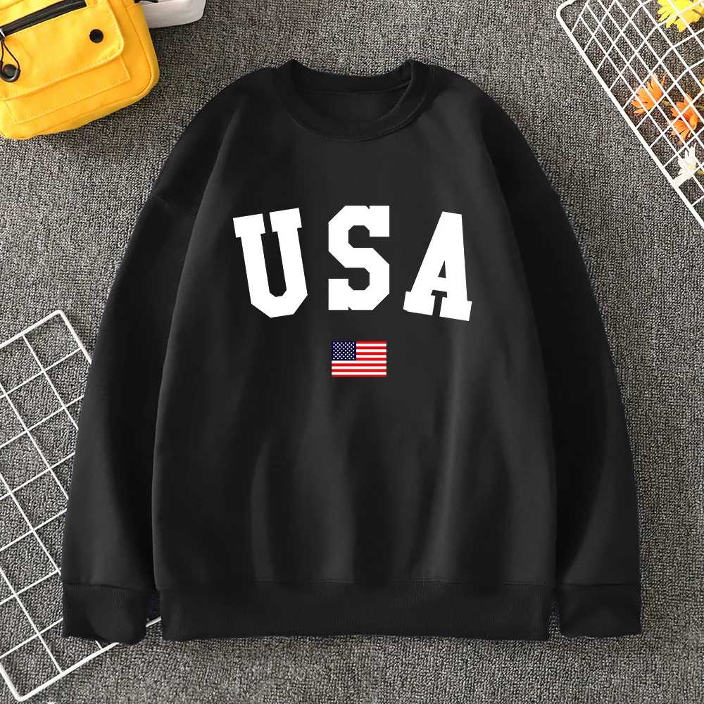 Usa American Flag Patriotic Print Print Mens Hoody Autumn O-Neck Sportswear Fashion Fleece Pullover Casual Loose Mens Sweatshirt