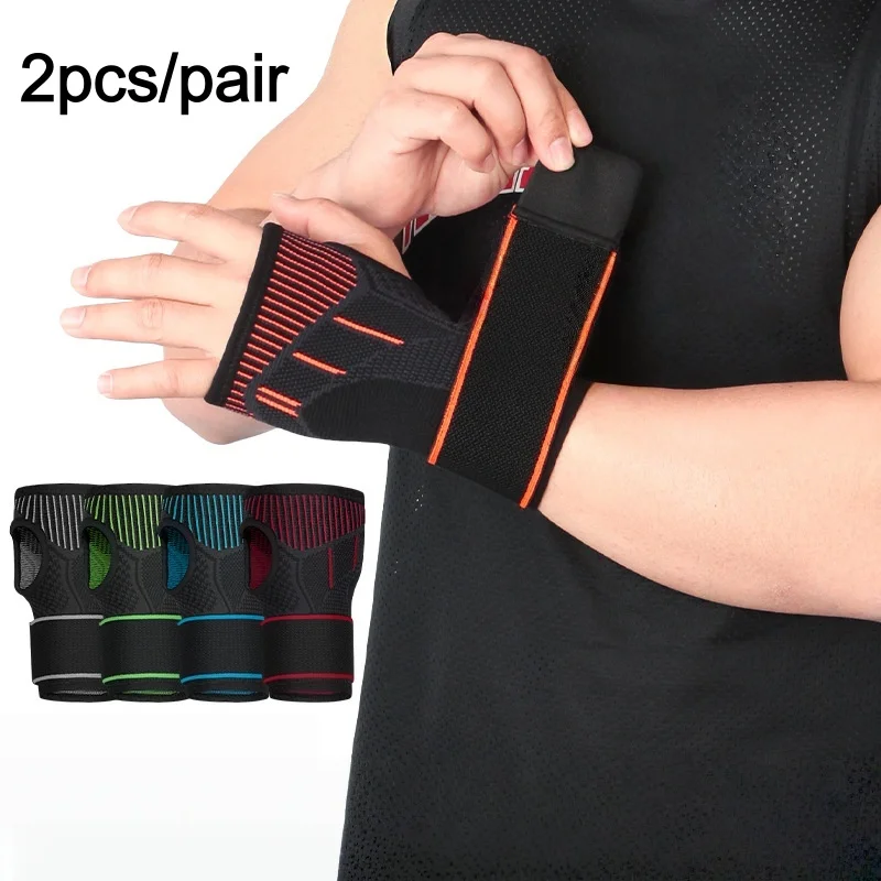 1 Pair Wrist Compression Sleeve Comfortable Hand Brace Support with Strap for Arthritis Tendonitis Sprains Workout Carpal Tunnel