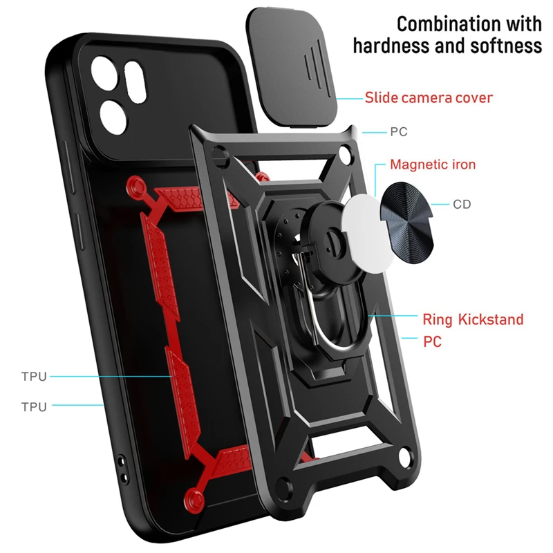 For Redmi 10 12 13 C Note 10 11 12 S 13 Pro Proplus 5G Stand Push Window Lens Protective Seismic Magnetic Car Mount Phone Case