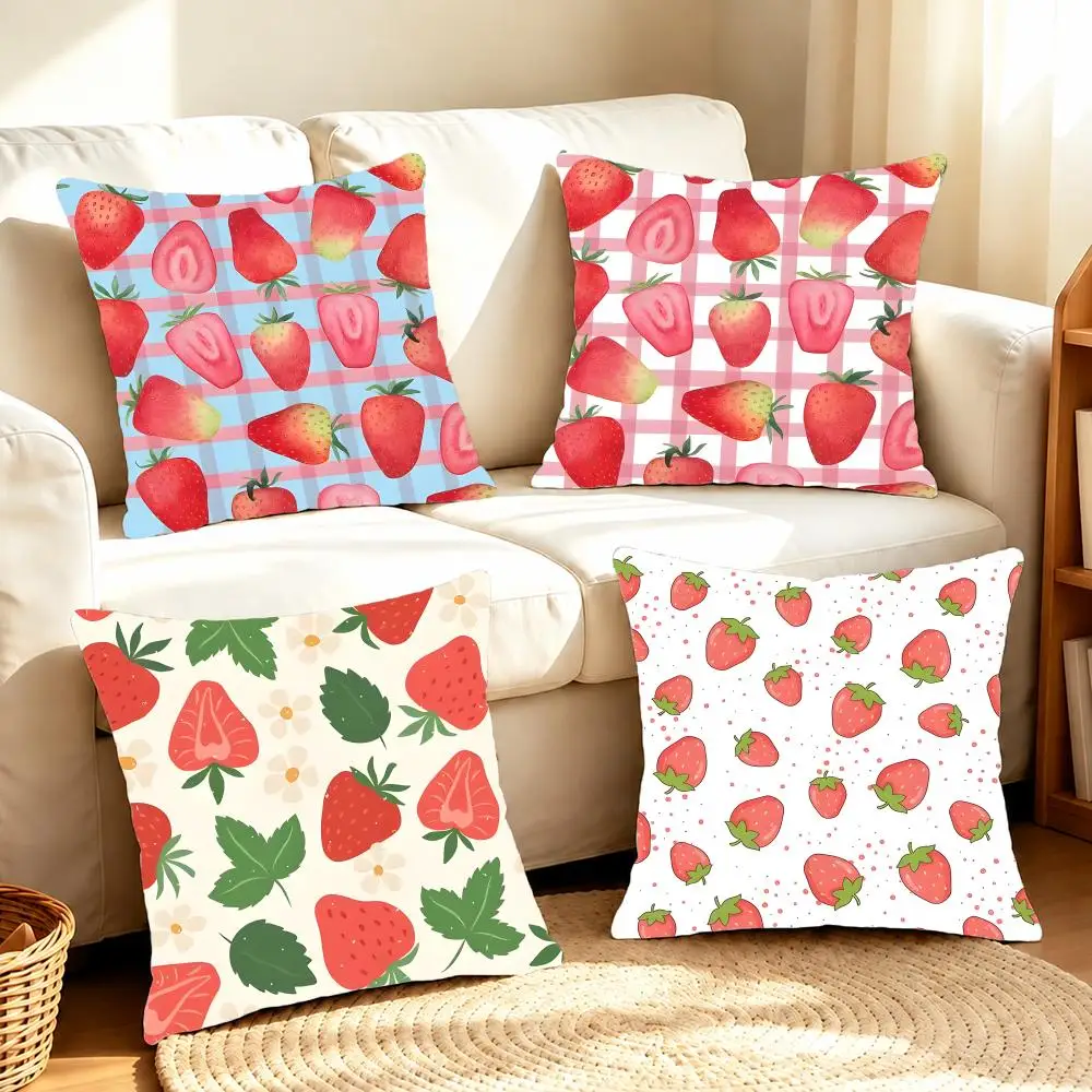 Delicate Painterly Art S-Strawberries Cushion Cover Sofa Living Room Home Decor Invisible Zipper Anti-dustmite Shell