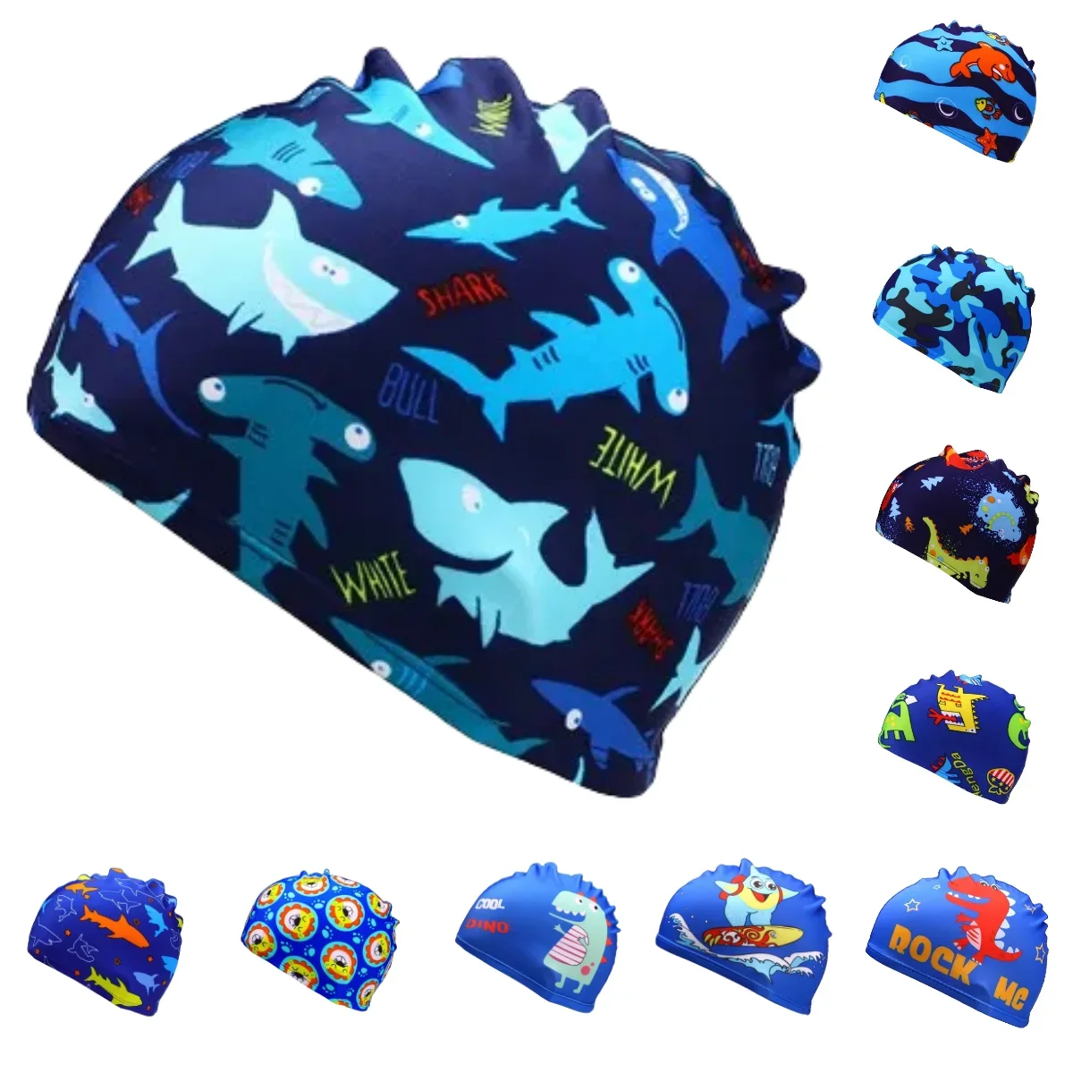 Children Swimming Caps Cartoon Print Cute Kids Swim Caps for Boys Girls Universal Printed Swimming Cap Swimming Pool Accessories