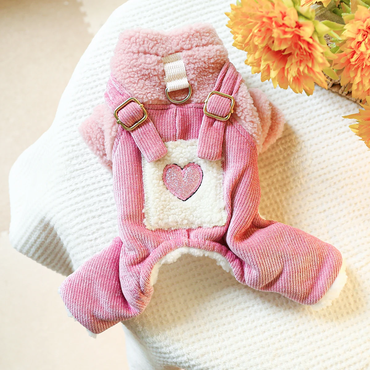 Love Fur Winter Overall For Dogs Pink Harness Jacket With Pink Corduroy Pants Shih tzu Yorkies Winter Warm Pet Clothing Jumpsuit