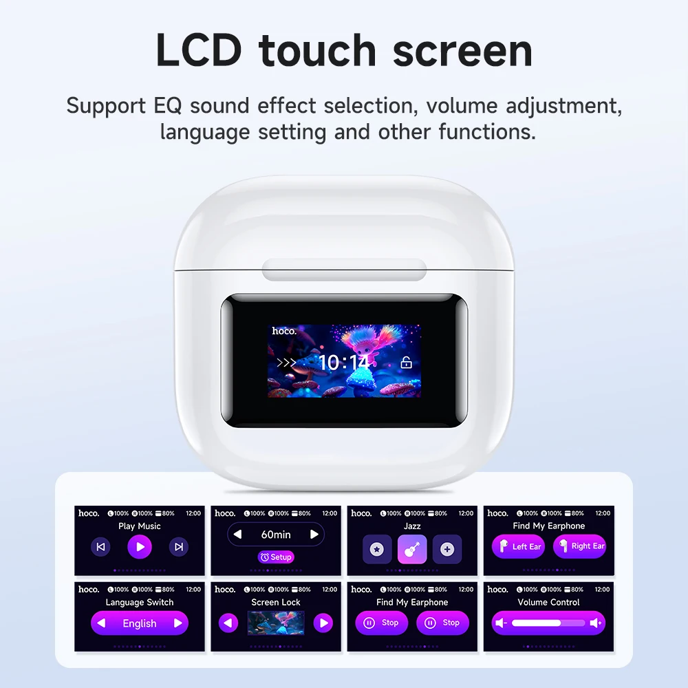 HOCO EW73 Wireless Bluetooth Headset with LED Touch Screen Semi In Ear with Charging Case Mic for Call Mini Earphone Headphones - Image 2