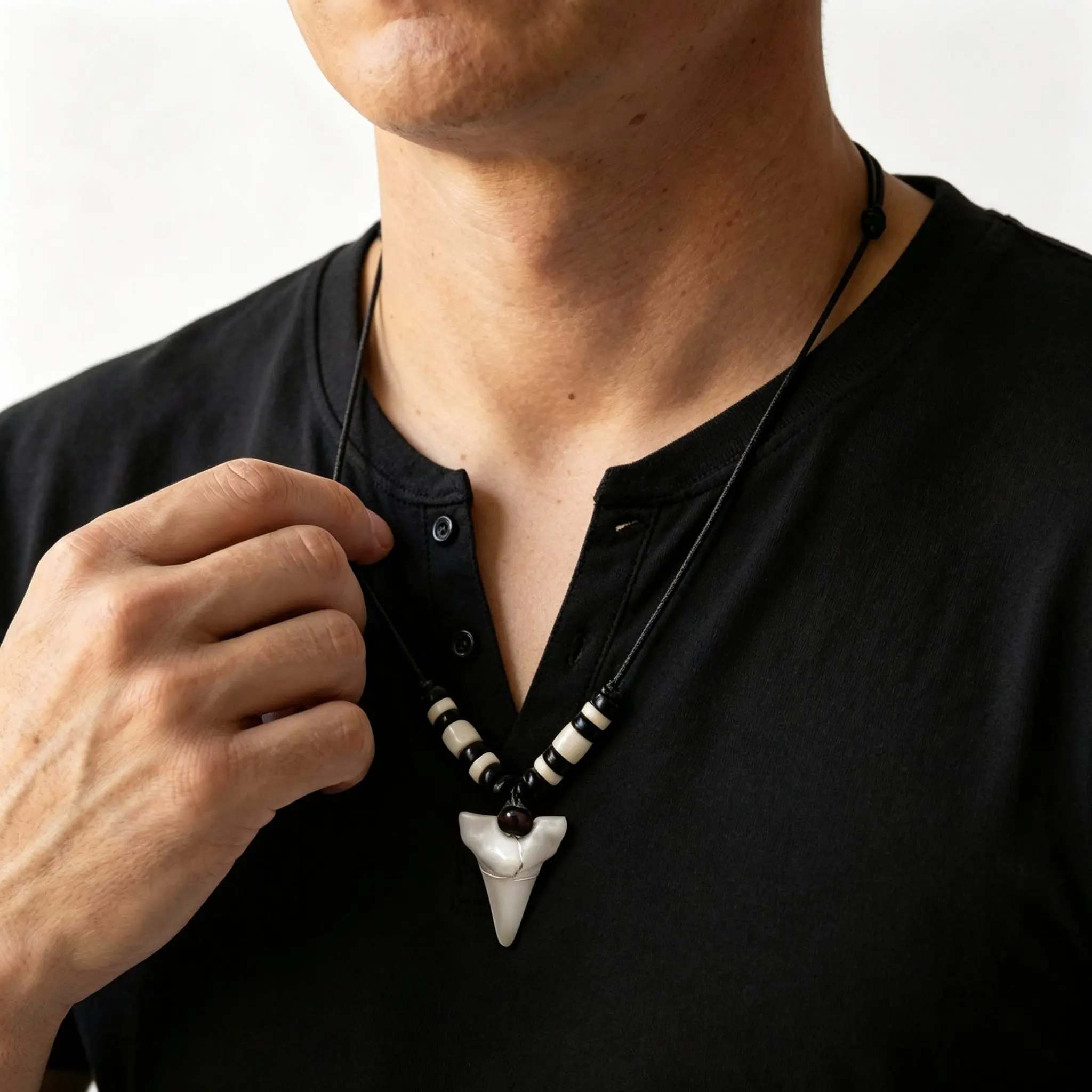 Imitation Shark Teeth Pendant Necklace for Men,New Zealand Maori Tribal Bone Choker,Hawaii Surfer Jewelry
