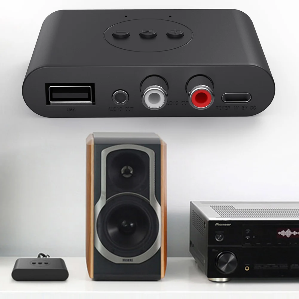 Audio Receiver U Disk RCA 3.5mm AUX NFC Bluetooth-Compatible5.2 Car Speaker Amplifier Support USB Flash Drive Playback for Car