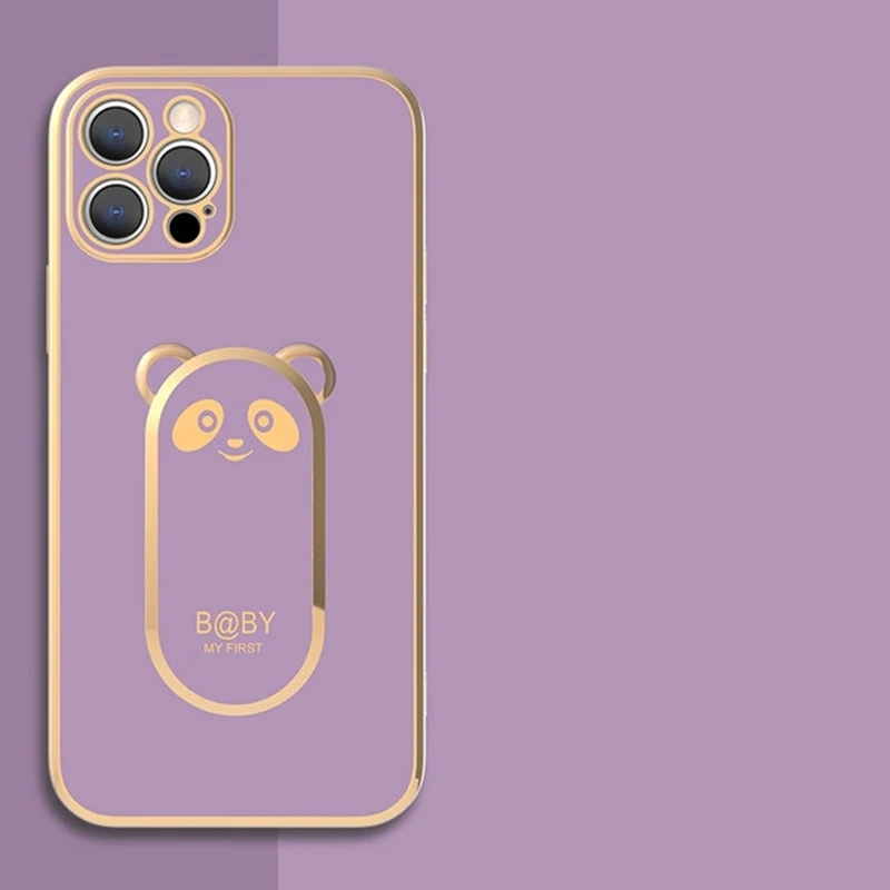 Luxury Square Plating Bear Fold Stand Holder Phone Case For iPhone 15 14 13 12 Mini 11 Pro XS Max X XR 6 6S 7 8 Plus SE2 Cover