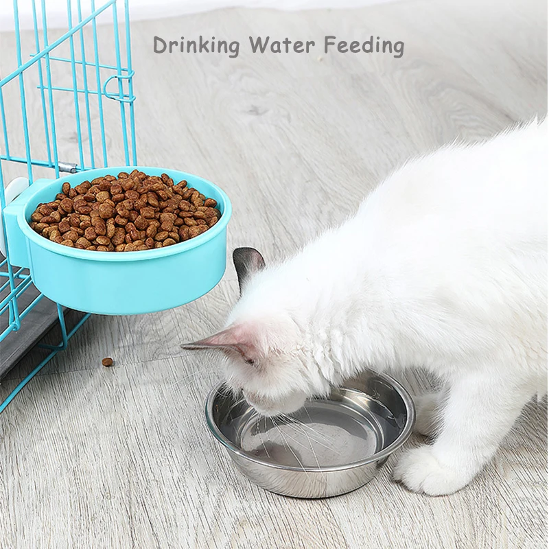 Pet Feeding Bowl Hanging Non-Slip Cats Dogs Food Bowls Stainless Steel Puppy Water Feeder Can Be Fixed On The Cage Pets Supplies