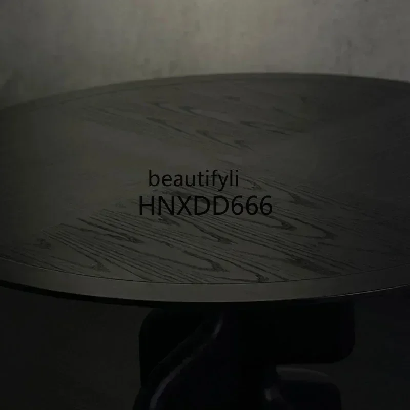 Medieval designer creative round solid wood dining table wabi sabi wind high-end round table