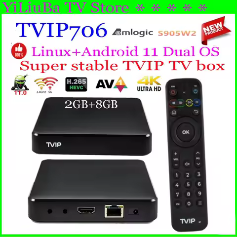 [Genuine]Newest TVIP TV Box TVIP706 Super stable Linux+Android11 Two OS BT Remote 2+8G 4K UHD2.4/5G WIFI Smart nordic one Player