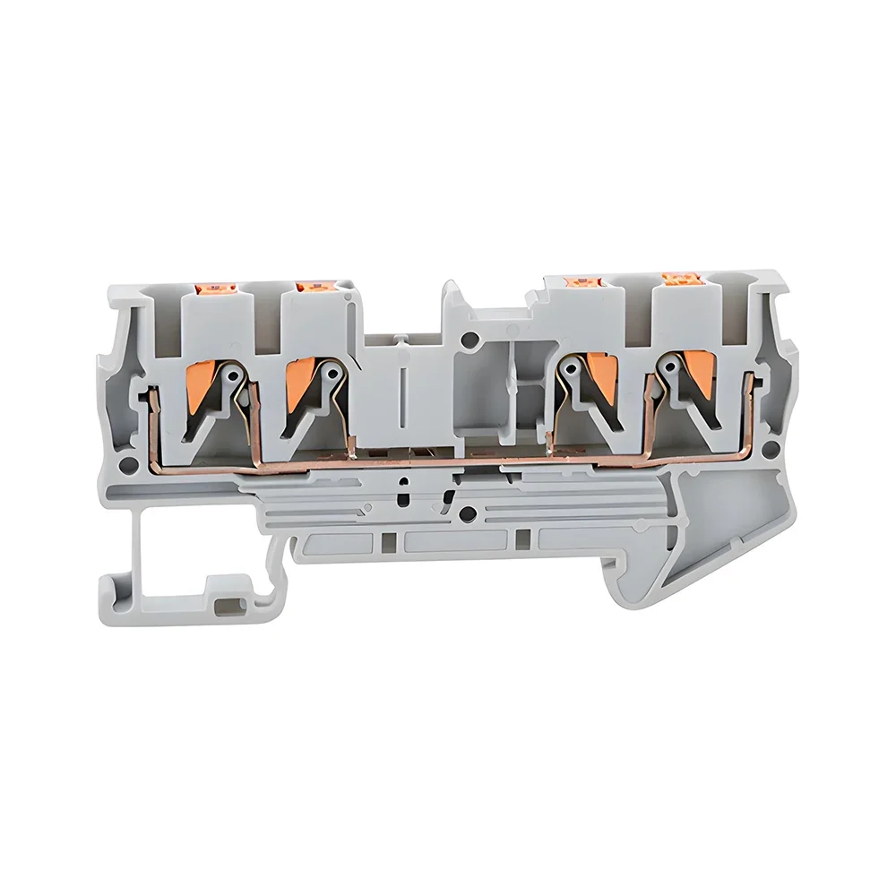 50Pcs PT4-QUATTRO 4 Din Rail Terminal Block Conductor Push In Spring Screwless Feed Through Terminal Strip Wire Conductor