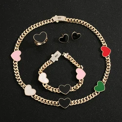Heart-shaped necklace, bracelet, ring, earrings, four-piece set, brooch, zircon, copper material, support wholesale