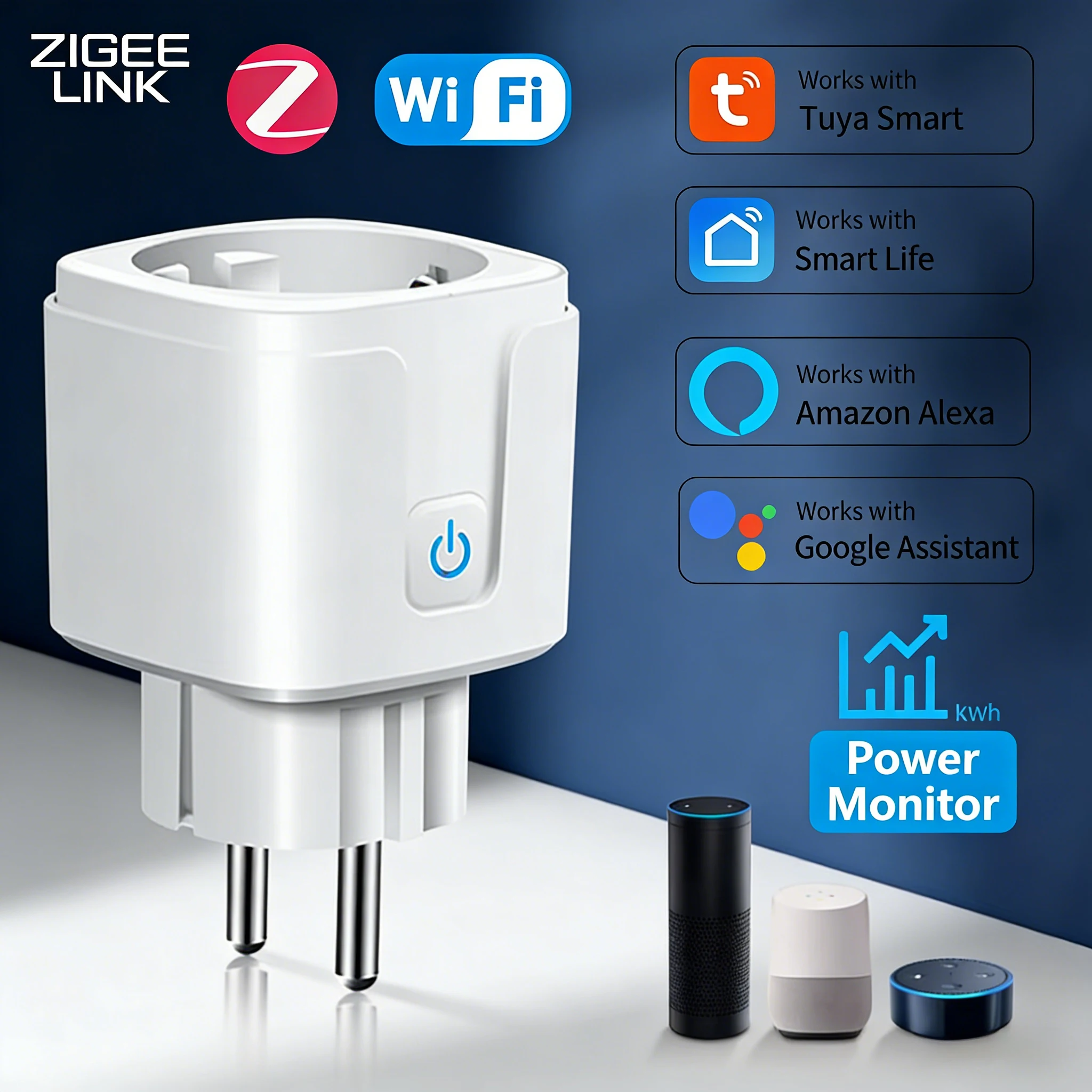 Tuya Smart Life WiFi/Zigbee Plug EU 16A/20A مراقبة الطاقة التحكم عن بعد منفذ مؤقت المكتب المنزلي متوافق مع Alexa Google