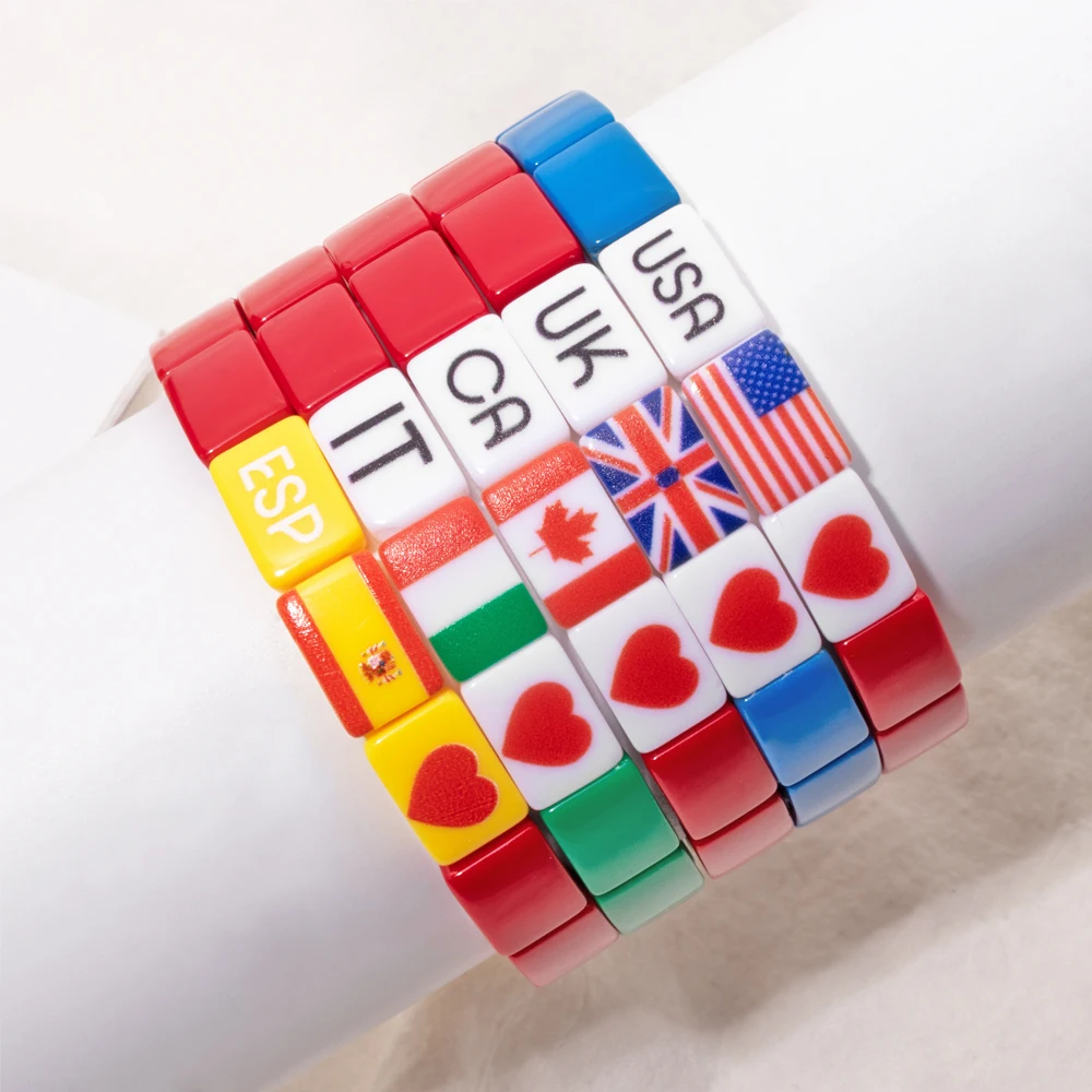 2024 New Design Acrylic Bangle Patrolism Flag Beaded Elastic Bracelets For Women