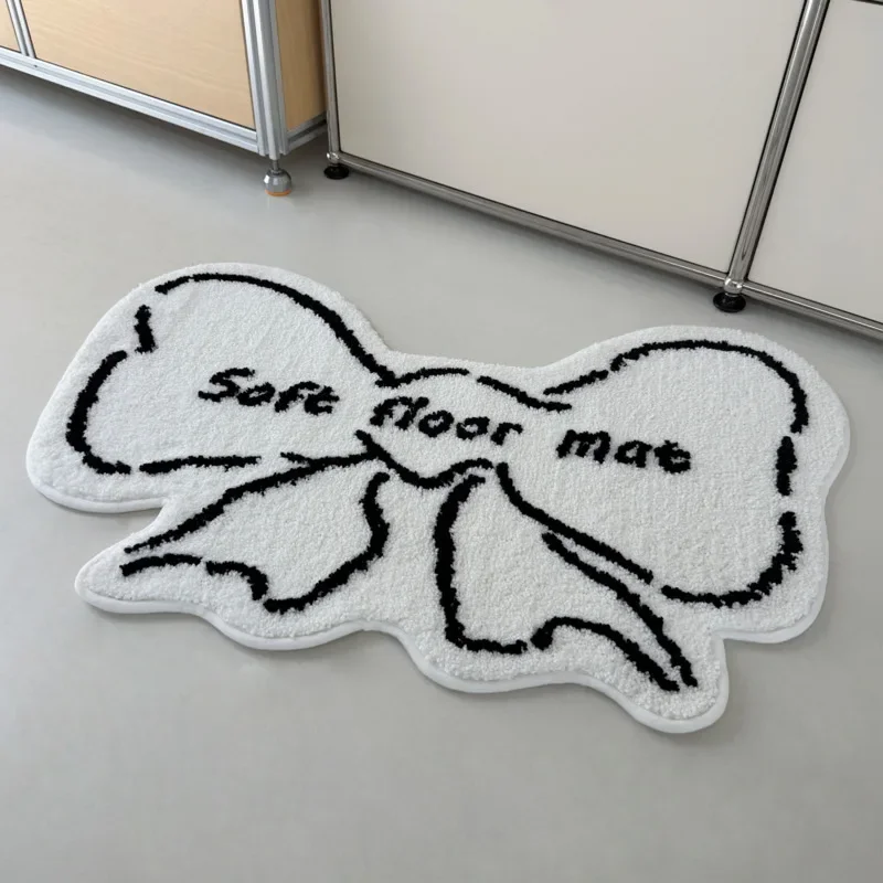 40x60cm Absorbent Non Slip Bow, Bath Mat Tufted Bathroom Rug, Soft Polyester Floor Carpet Bedroom, Bedside Toilet Door Mat