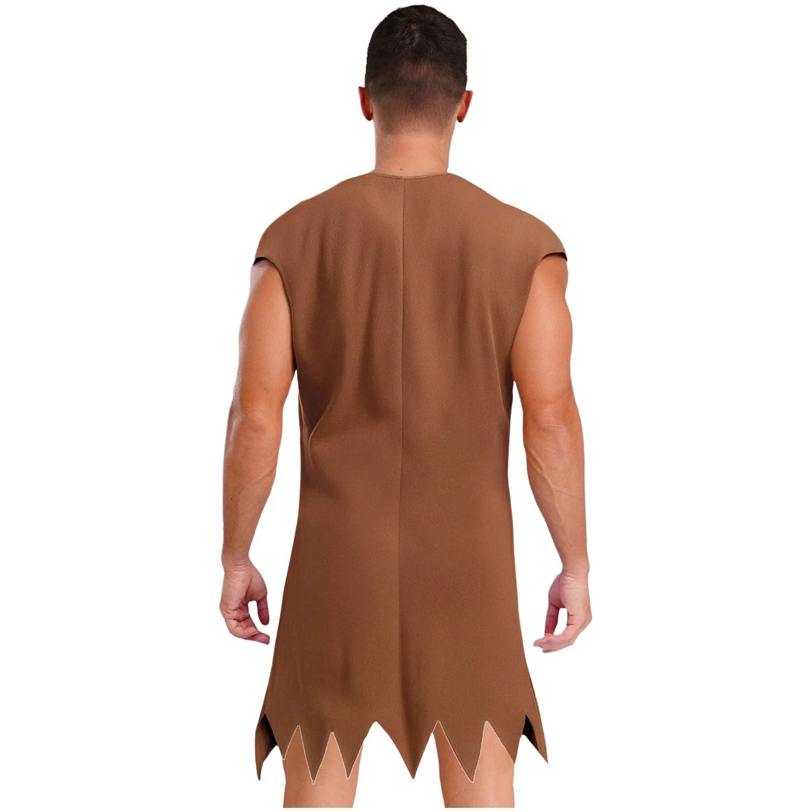 Disfraz de hombre de las cavernas salvaje, tribu de Halloween, disfraz de Cosplay indígena con cordones, borla frontal, patrón Vintage, adorno irregular, bata de gamuza sintética