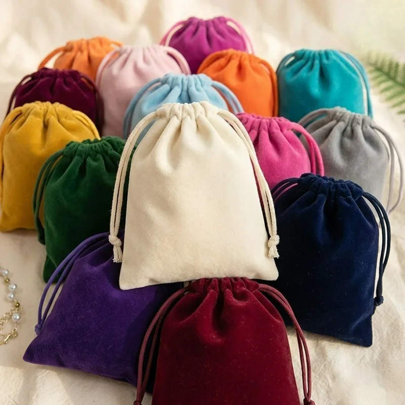 1/20Pcs Flocking Velvet Drawstring Bags High Quality Soft Velvet Christmas Jewelry Gift Display Packaging Drawstring Pouches