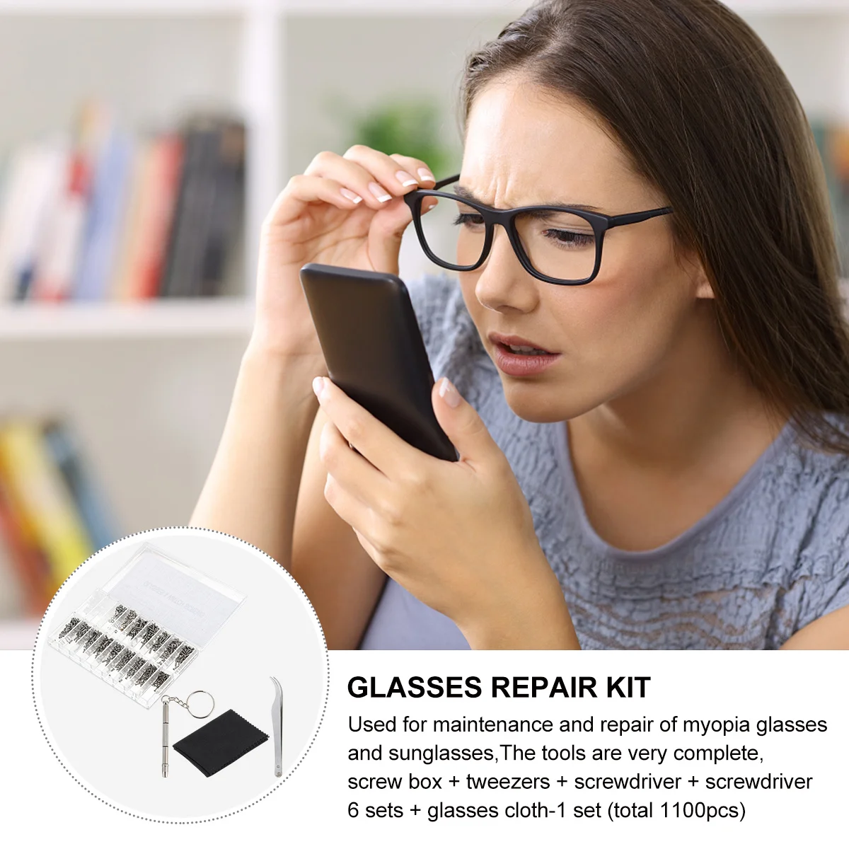 

1000Pcs Sunglasses Repair Kit Aluminum Alloy Screwdrivers Tweezers Glasses Cloth for Eyeglasses Glasses Watch Repair Tools