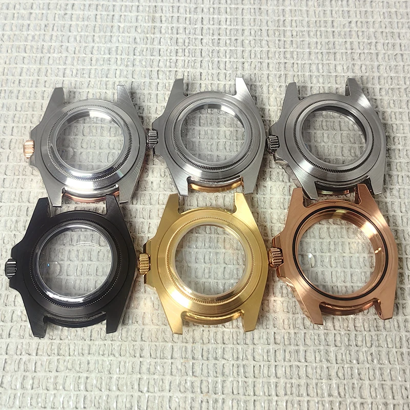 Caixa preta de 40 mm para movimento NH34 35 36 8215, mostrador de 28,5 mm, parte traseira de vidro safira, transparente à prova d'água