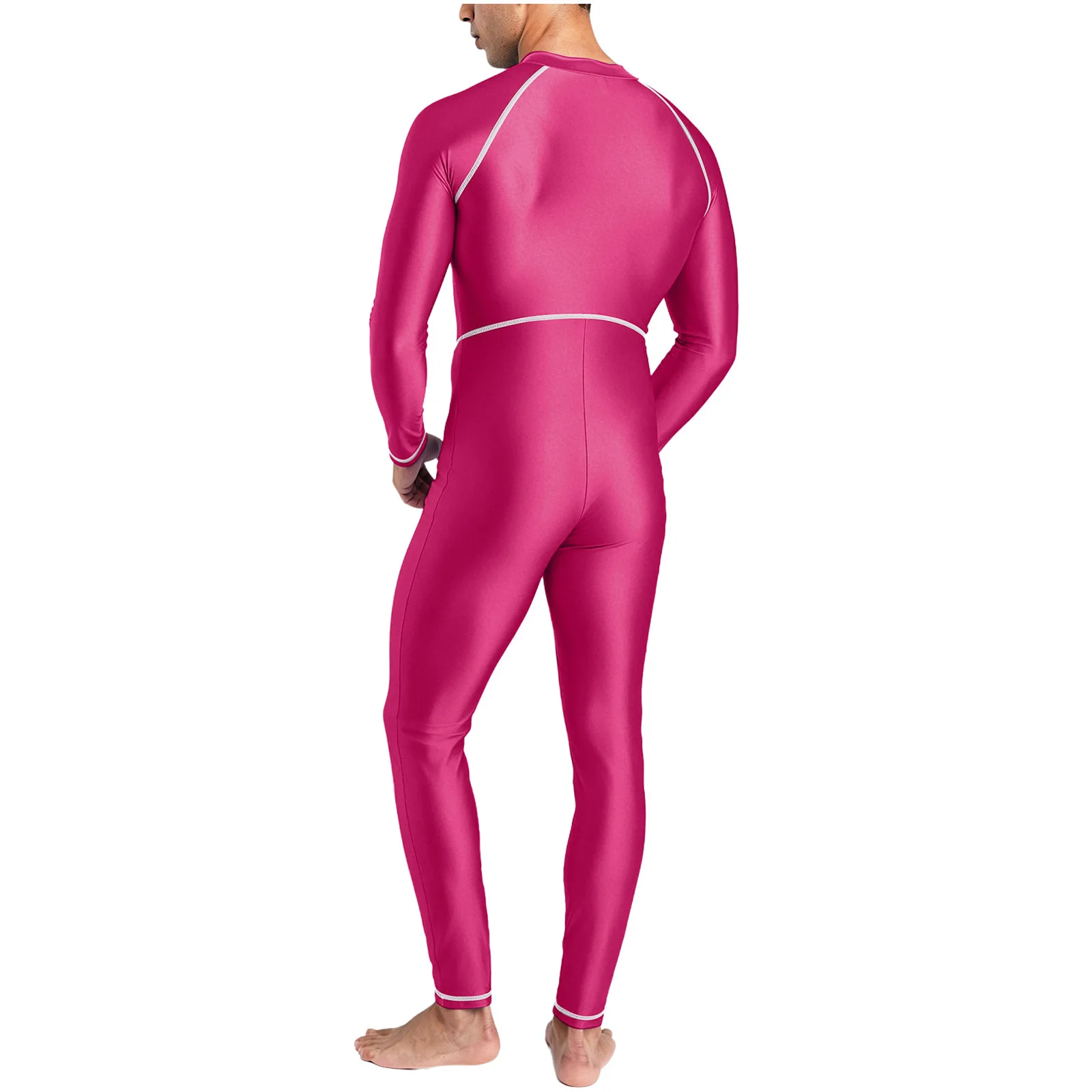 Mens Rash Guard Swimsuit Full-body Coverage Bathing Suit Mock Neck Long Sleeves Long Pants Glossy Jumpsuit One Piece Swimwear