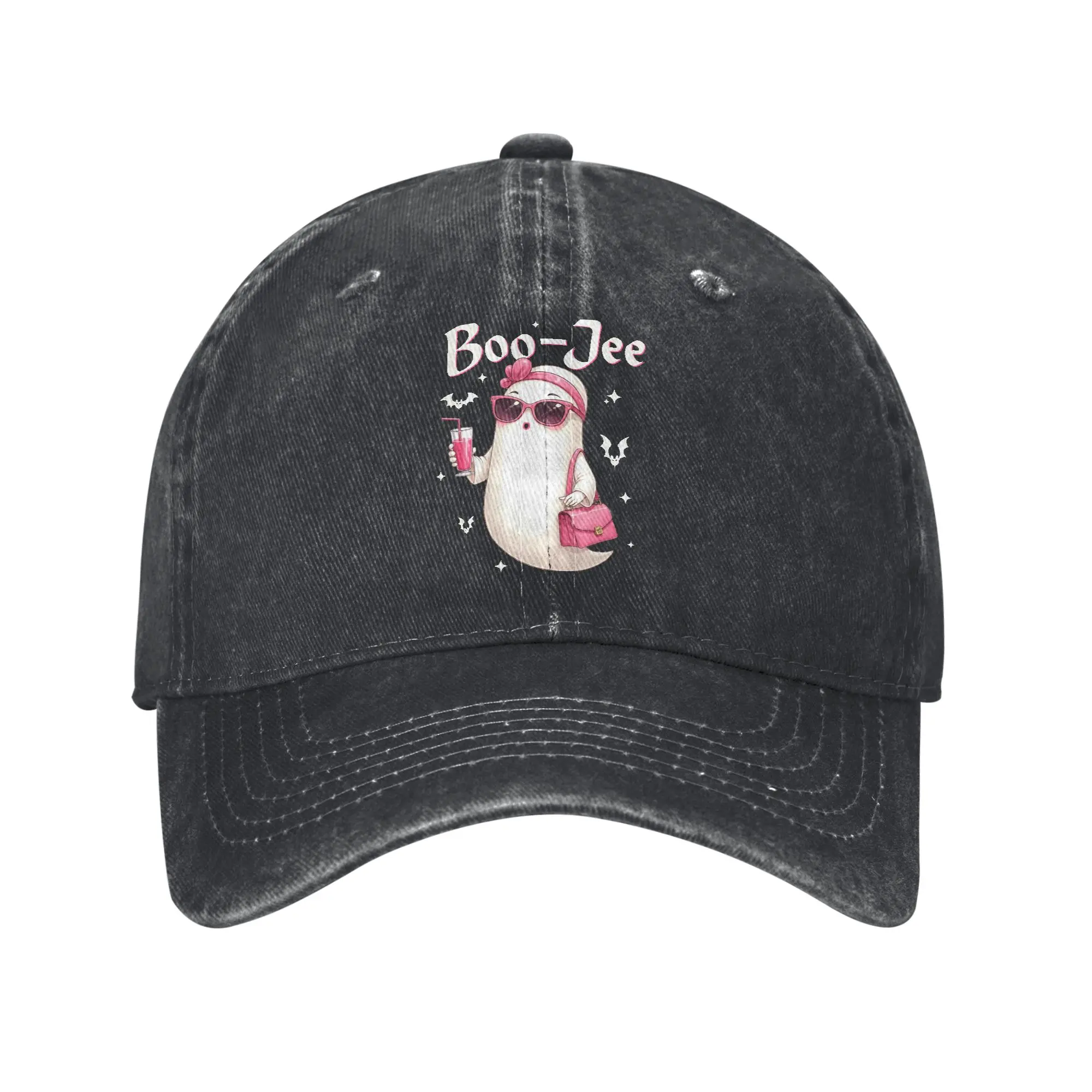 Funny Boo JEE Ghost Drinking Halloween Casual Baseball Cap Summer  Trucker Hat Breathable Hunting Camping Snapback Cap Unisex