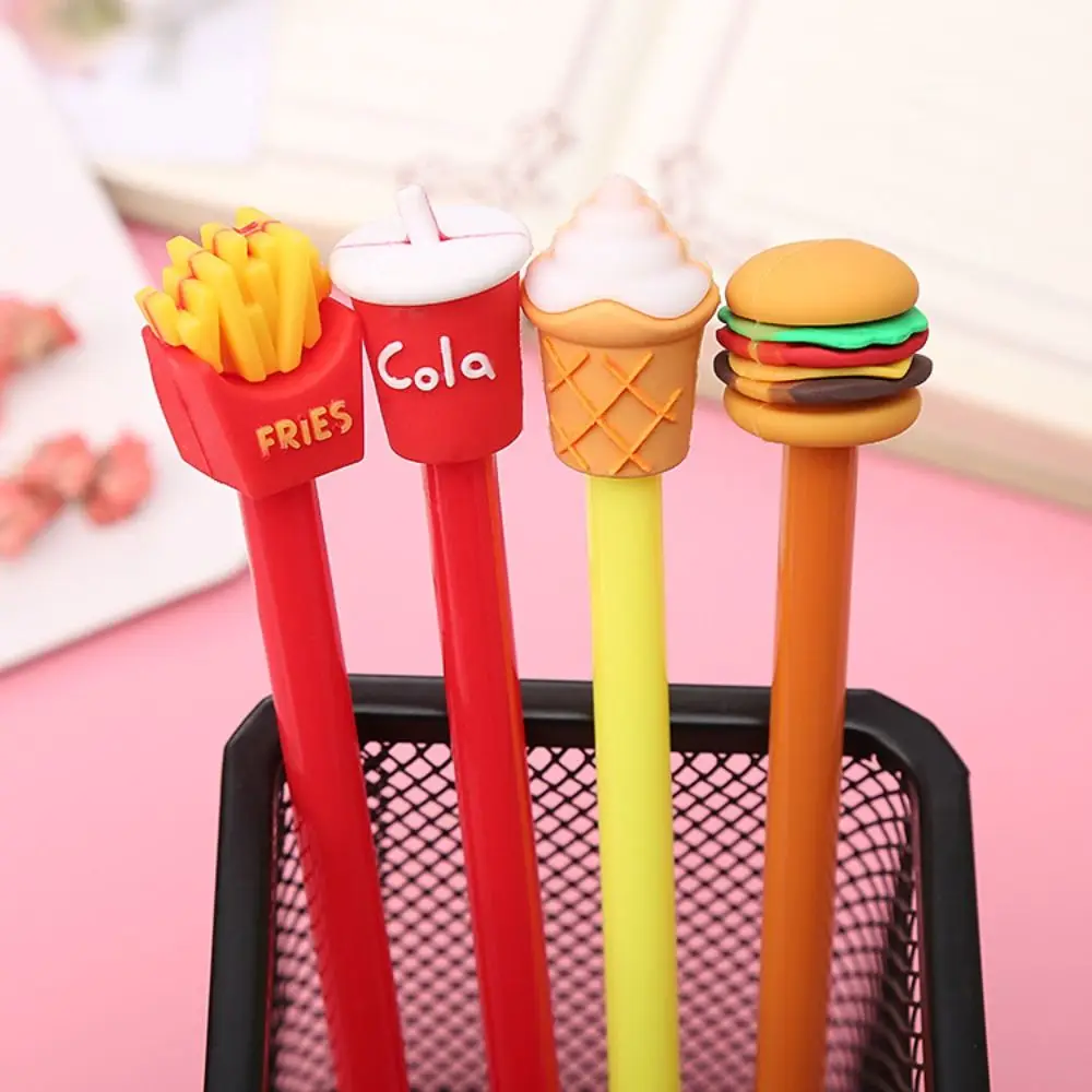 4 Pcs Cartoon Creative Rollerball Pen Kawaii Cola Simulation Food Gel Pen Hamburger Black Ink Water-based Pen Student