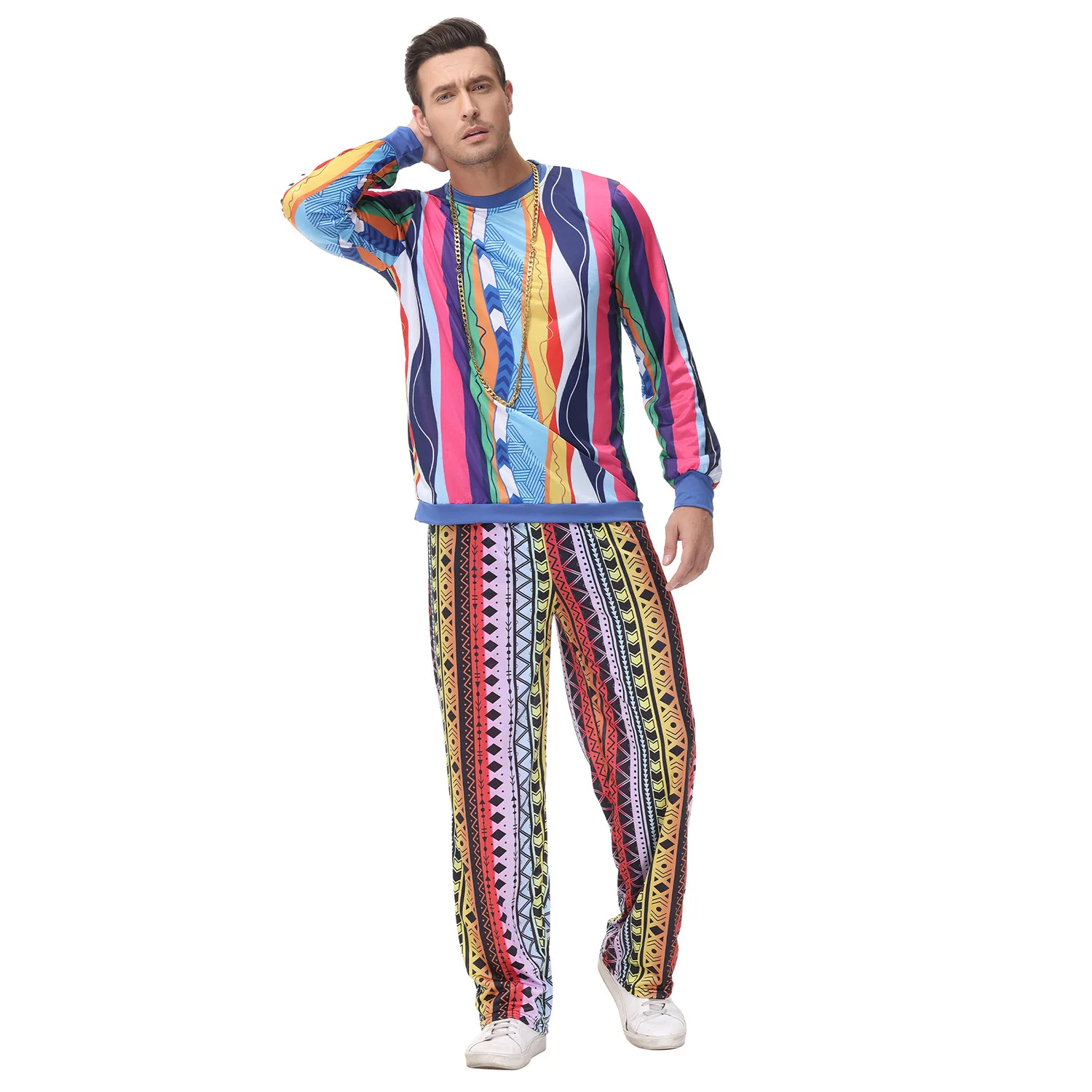 Adult Retro Men 60s 70s Hippy Hippie Disco Costume Cosplay for Halloween Party Stage Performance Fantasia