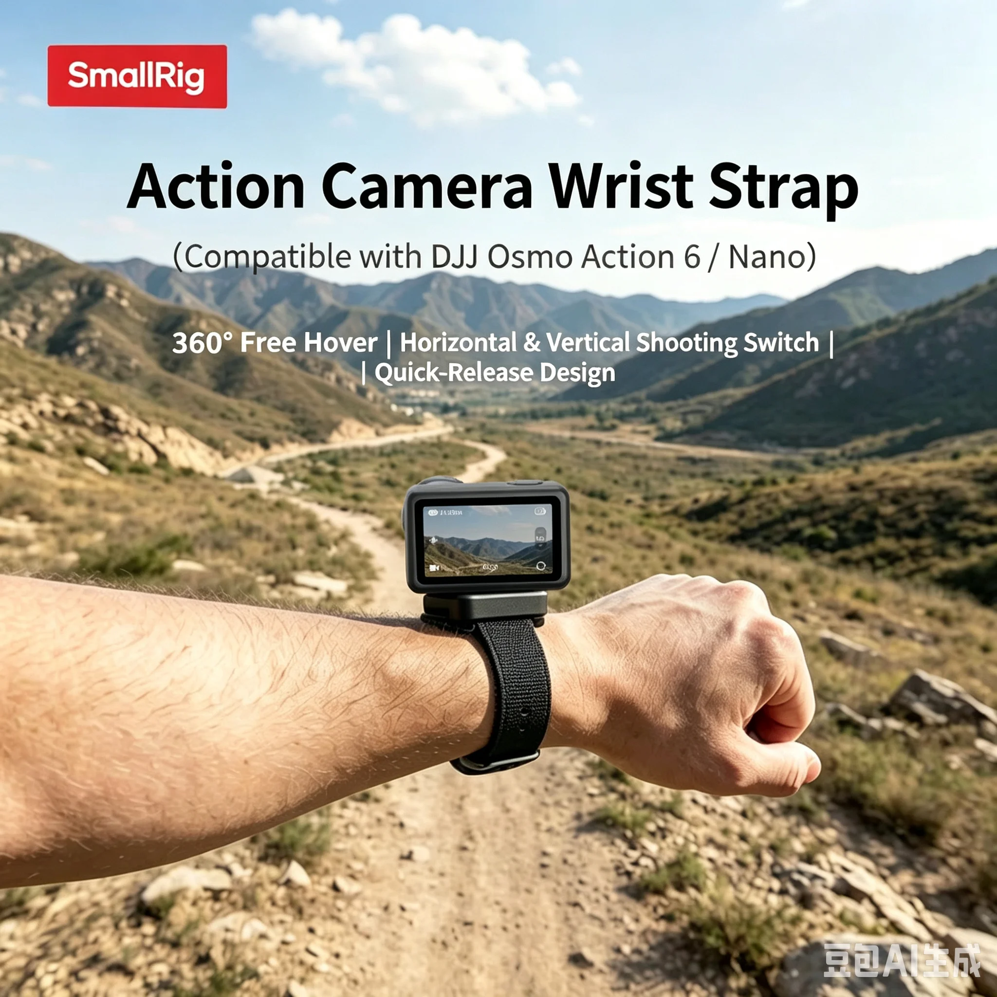 

SmallRig Action Camera Wrist Strap Mount for DJI Osmo Action 6 / Nano, 360° Rotatable Wrist Mount Horizontal & Vertical Shooting