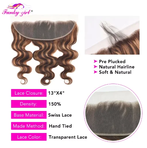 Zestawy włosów typu Body Wave z przednim włosiem P4/27 Remy pasma w 100% ludzkich włosów z zamknięciem podkreśl pasma z zamknięciem