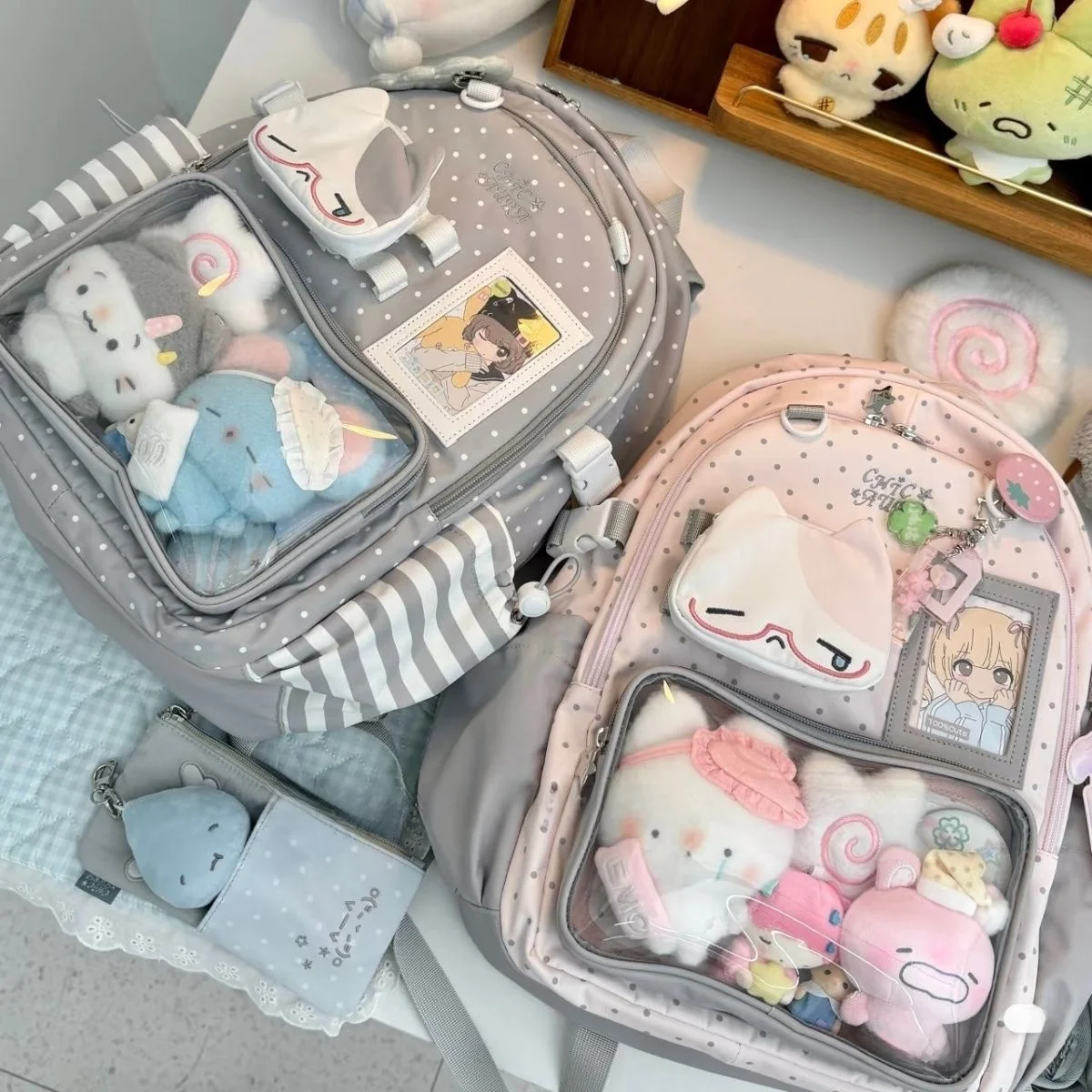 Large Capacity Transparent Commuter Backpack Japanese Style Double Shoulder Bookbag for Junior High School Girls Fitness Scene