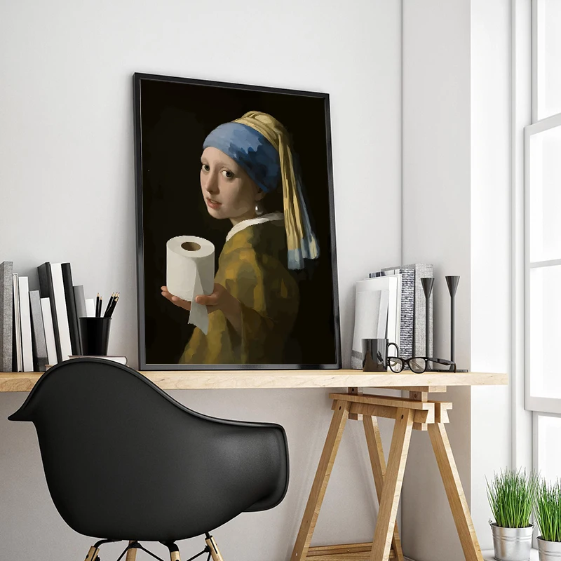 Mona Lisa Hepburn Woman Holds Nose in Bathroom Humor Funny Bathroom Toilet Poster Canvas Painting Print Wall Art Home Decor
