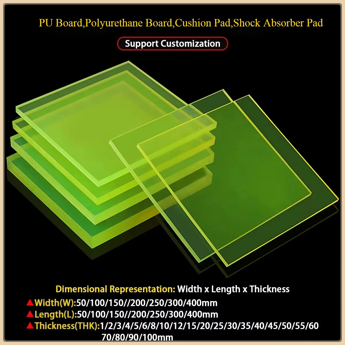 

PU Polyurethane Elastic Board, Semi Transparent Rubber Pad, Mold Damping Block, Stamping Gasket THK1-100mm W/L 50-400mm