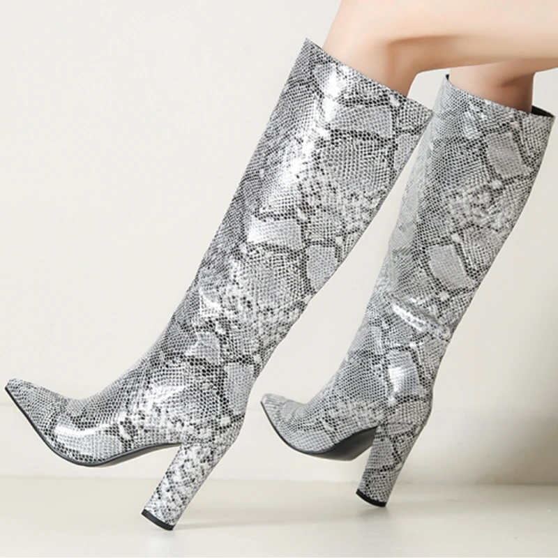

Snake Print Knee High Boots Women Winter Shoes New 2024 Trends Footwear Western Women's Cowboys Cowgirls Boots Large Size