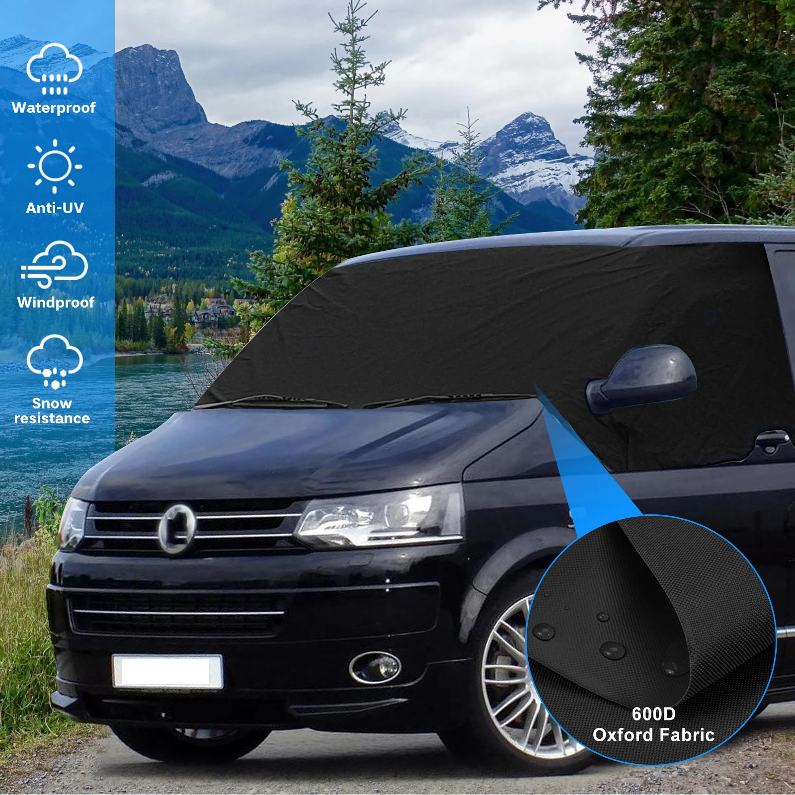 

Camping 600D Oxford Fabric Windscreen Sunshade For Deluxe VW T5 T6 Window Screen Cover Curtain Wrap Blind Frost Car Accessories