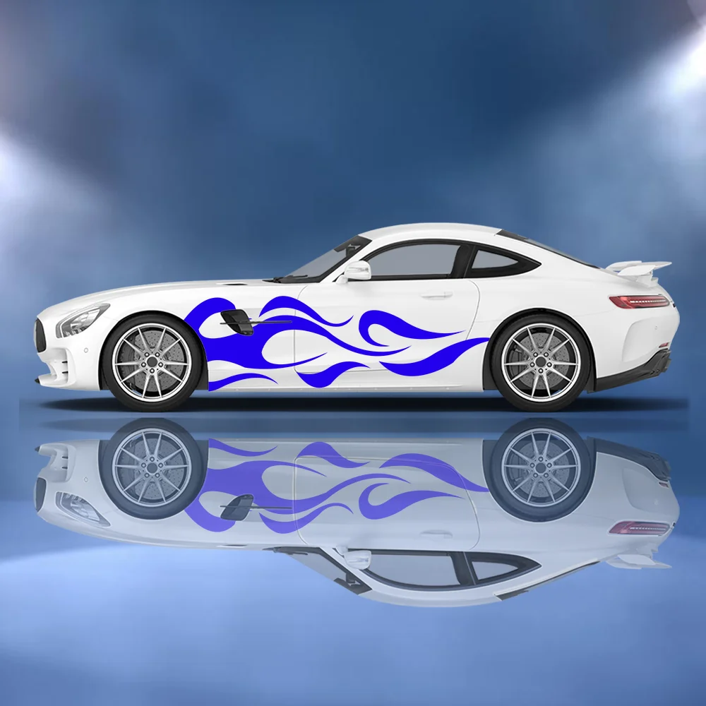 

Burning Blue Flame Tree Pattern Car Side Sticker Vinyl Self-adhesive Paper Motorsport Paint Decal Suitable for Truck Suv Decor