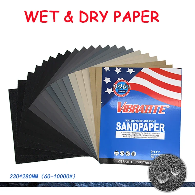 

9“x11” Wet & Dry Waterproof Sandpaper A4 Paper 60 80 100 120 150 180 240 320 400 600 to 10000 Grit For Car Glass Paint Polishing