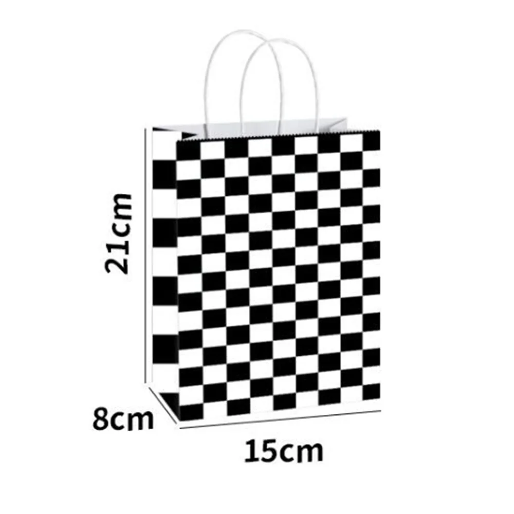 5/10/20/30/40/50 Stück schwarz-weiß karierte tragbare Handheld-Papiertüten Rennwagen-Thema Partyzubehör Dekor Jungenbevorzugungsgeschenke – Detail 3