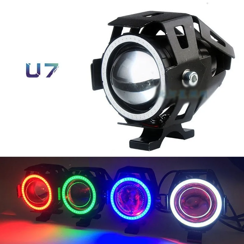 

125W Led Motorcycle Headlight with Abgle Eyes Additional Spotlights Fog Lights Universal Motorbike Auxiliary U7 LED Driving Lamp