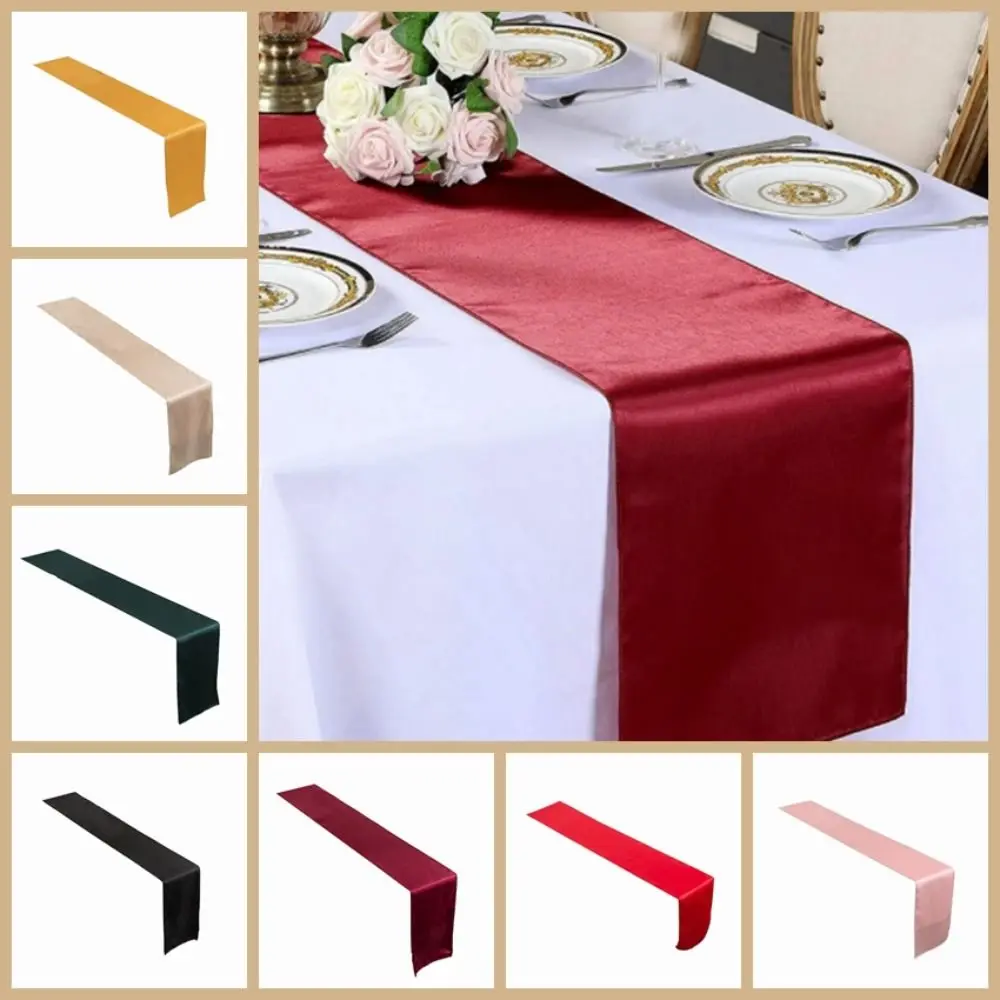 Luxury Solid Color Satin Table Runner Party Supply Smooth Table Cover 275CM Tablecloth Table Decoration