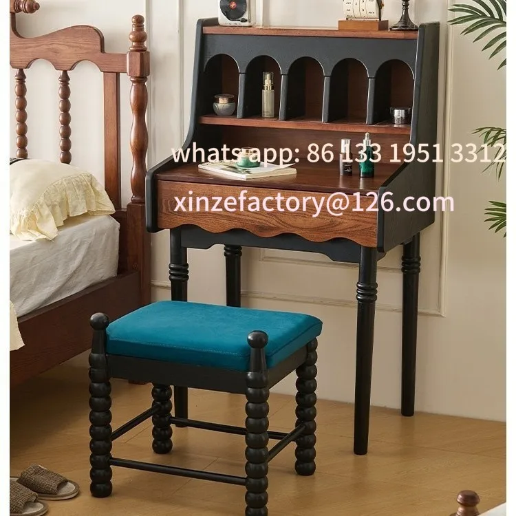 

Customizable French retro ash wood dresser master bedroom home bedside small storage solid wood makeup table